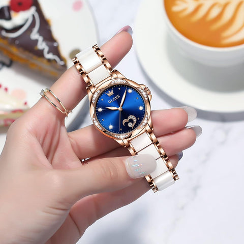 Womens Watches Elegant Dress Diamond Automatic Self Winding Watches for Women Luxury Fashion Stainless Steel Ceramic Waterproof Luminous Women'S Wrist Watches