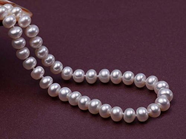 Necklace Classic Near-Round White Cultured Freshwater Pearl Necklace Strand for Women 20"