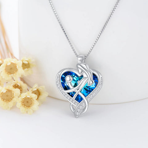 Gifts for Mom S925 Sterling Silver Mom and 1 Child Necklace with Blue Heart Crystal Pendant Jewelry Gifts for Women Mother New Mom Birthday Gifts for Mom from Daughters/Sons