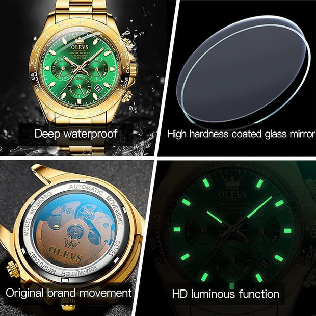 Automatic Gold Watches for Men Luxury Classic Stainless Steel Calendar Luminous Waterproof Watches for Men