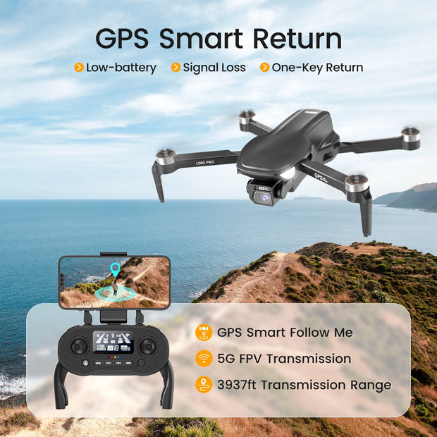 L500 Pro GPS Drone with 4K HD Camera for Adults and Beginners, FPV RC Quadcopter with Brushless Motor, 5G WIFI Transmission, 2 Batteries, Black