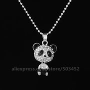 200Pcs/Lot Fashion Pretty Enamel Rhinestone Panda Pendant Necklace Women Crystal Accessories Cute Sweater Necklaces Jewelry