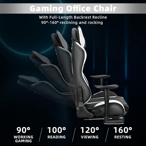 Gaming Chair with Footrest, Gaming Chairs, Comfortable Office Chairs Ergonomic Computer Gamer Chair with Headrest and Lumbar Support, High Back Gaming Chairs for Teens Adults, White