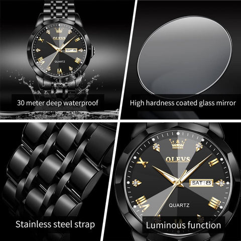 Watch Men Watches for Men Mens Watches Big Face Blue/Silver/Gold/Black/Grey Dial Mens Watch Waterproof Stainless Steel Casual Business Quartz Dress Diamond Luxury Watch with Day and Date