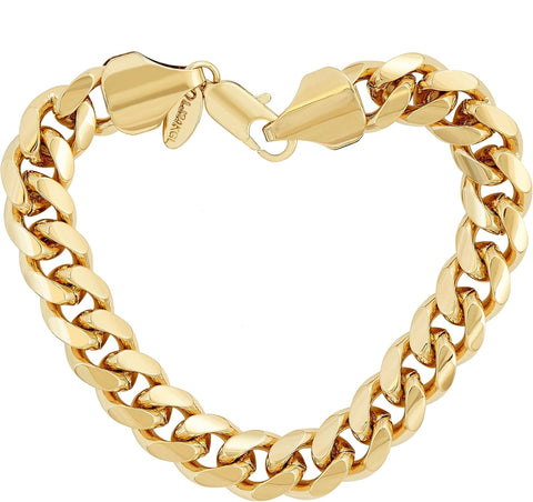 11Mm Miami Curb Cuban Link Chain Bracelet 24K Real Gold Plated