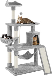 63.5In Multi-Level Cat Tree Tower Condo with Scratching Posts, Platform & Hammock, Cat Activity Center Play Furniture for Kittens, Cats, and Pets