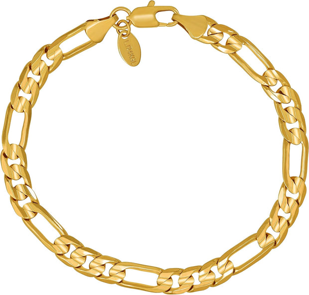 4Mm & 7Mm Figaro Chain Bracelet 24K Gold Plated for Men and Women