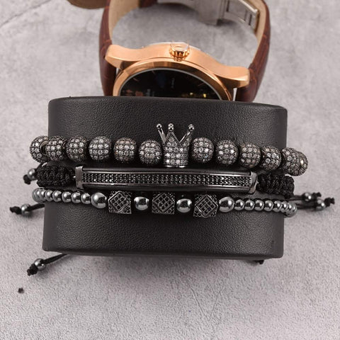 Imperial Crown Bracelets for Men 18Kt Gold Bracelet Cubic Zirconia Beads Bracelets Cross Bracelets Charm Men Luxury Gift