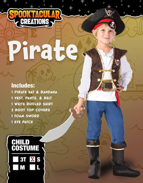 Halloween Pirate Costume Kids, Boys Pirate Costume Set, Pirate Accessories Costume for Dress-Up Party