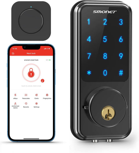 Smart Door Lock,  Wifi Smart Locks Keyless Entry Door Lock Digital Electronic Keypad Deadbolt Bluetooth Touchscreen Auto Lock with Gateway Hub Work with Alexa for Home Security