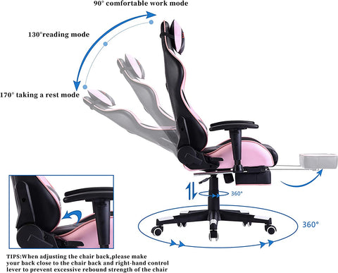 Pink Gaming Chair Ergonomic Computer Chair,Office Chair Gaming Massage Chair Gaming Chair with Footrest(Pink)