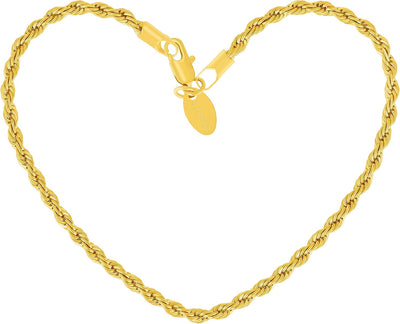 3Mm Rope Chain Bracelet 24K Real Gold Plated for Women and Men 7" 8" and 9"