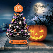 Ceramic Tree - Halloween Decoration Made with Ceramic, Orange Pumpkin Head-Home Decoration-Trick or Treat- over 35 Multicolor Bulbs, LED Light up by Battery - Black, 9 Inch