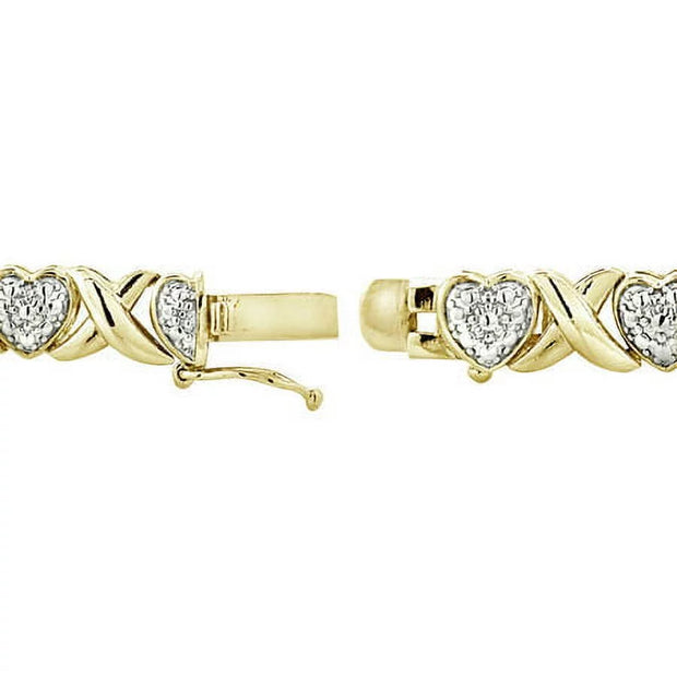 Gold Tone 1/2 Ct Diamond X & Heart Bracelet, Women