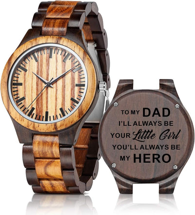 Engraved Wooden Watches for Dad from Daughter - Customized Personalized Wood Watch for Fathers Day Birthday Gifts