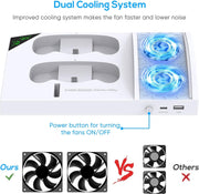 Charger Stand Cooling Fan for Xbox Series S Console & Controller,Vertical Dual Cooler System Charging Dock Accessories with 2 X 1400Mah Rechargeable Battery & Cover,Earphone Bracket for Xbox Series S