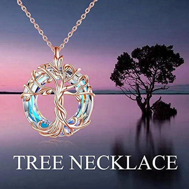 Mom Daugther Jewelry for Women Necklace Sterling Silver Tree of Life Pendant Celtic Family Tree Necklace with Circle Airore Boreale Crystal Jewelry Gifts for Her Women Wife Sister Birthday