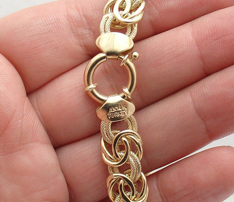 Textured and Polished Alternating Byzantine Bracelet Real 14K Yellow Gold QVC