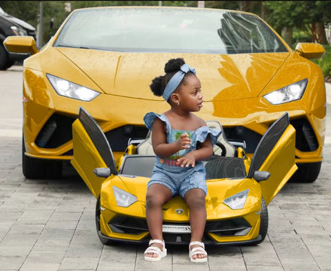 Lamborghini Aventador W/ Swappable Battery 24V - Electric Car for Kids with 3 Speeds, Leather Seat, Remote, MP3 Music by Bluetooth, FM Radio, Rubber Tires (Yellow)