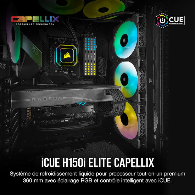 Icue H150I Elite Capellix Liquid CPU Cooler, RGB Pump + Fans, 360Mm for Radiator